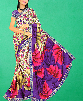 Floral Printed Multi-Color Georgette Saree