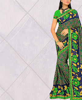 Blue Green Floral Georgette Saree