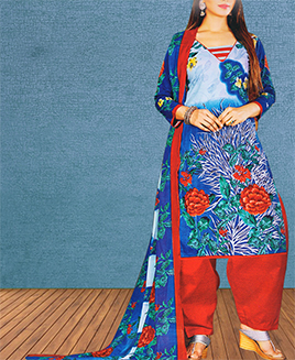 Oceanic Floral Printed Cotton Unstitched Suit