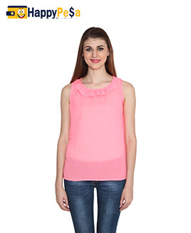 Sleeveless Pink Ruffle Neck Top