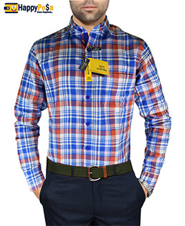 Men Checkered Casual Red Blue Shirt
