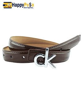 CK Logo Monogramed Brown Leather Belt 