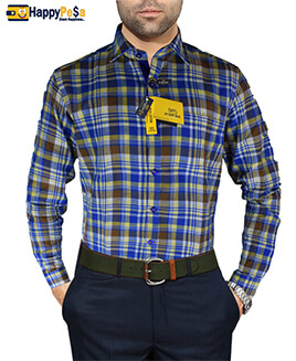 Men Checkered Casual Yellow Blue Shirt