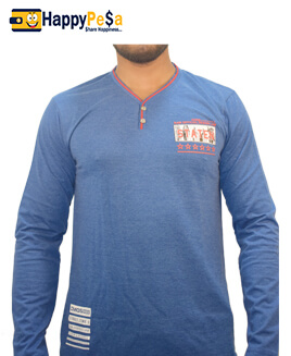 Men Blue Full Sleeves T-Shirt