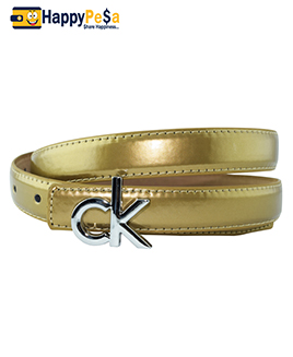 CK Logo Monogramed Golden Leather Belt 