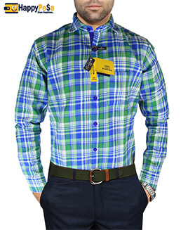 Men Checkered Casual Blue Green Shirt