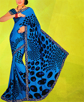 Polka Print Blue Georgette Saree