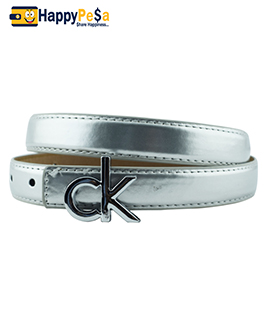 CK Logo Monogramed Silver Leather Belt 