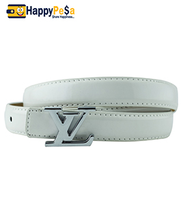 LV Monogramed White Leather Belt 